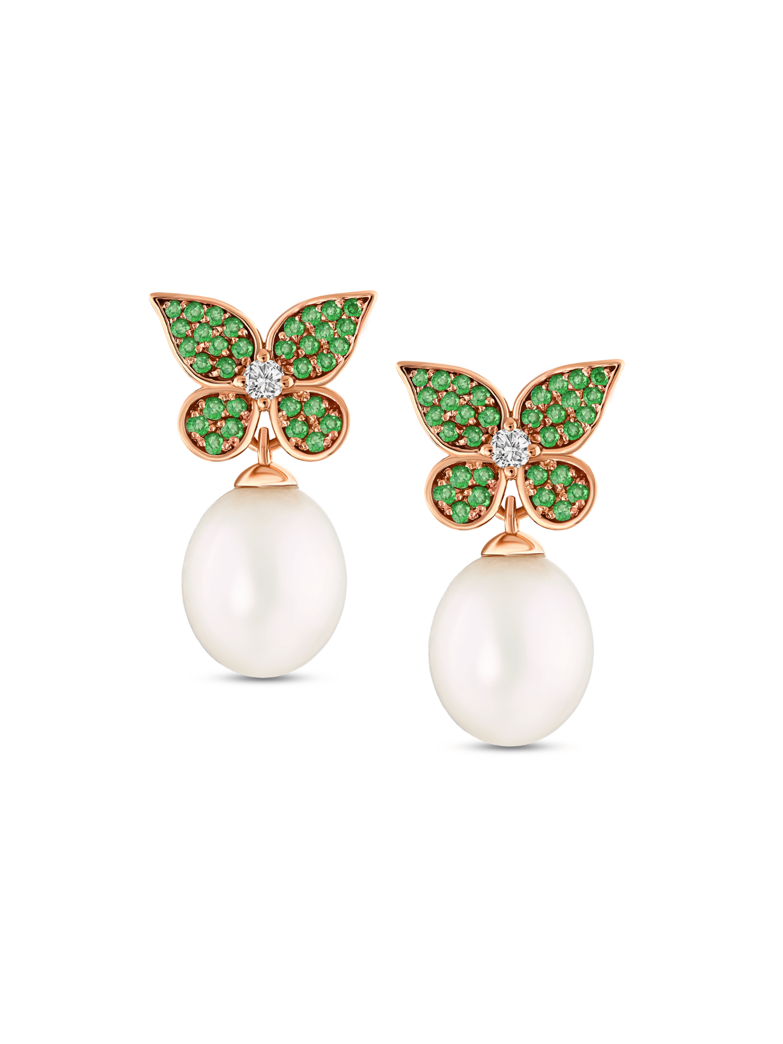 Butterfly Pearl Earrings — Tsavorite